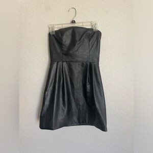 Black Leather Strapless Mini